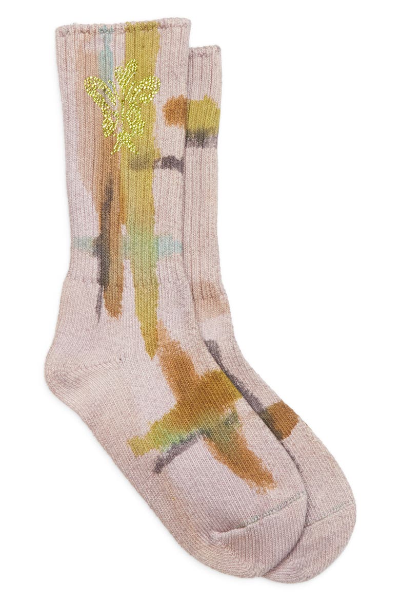 Crystal Embellished Organic Cotton Crew Socks, Main, color, PAINTED FOG