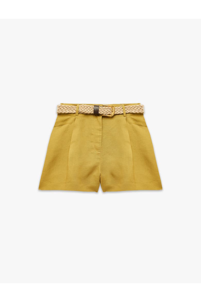 Linen Blend High Rise Pleated Shorts with Belt, Alternate, color, KHAKI