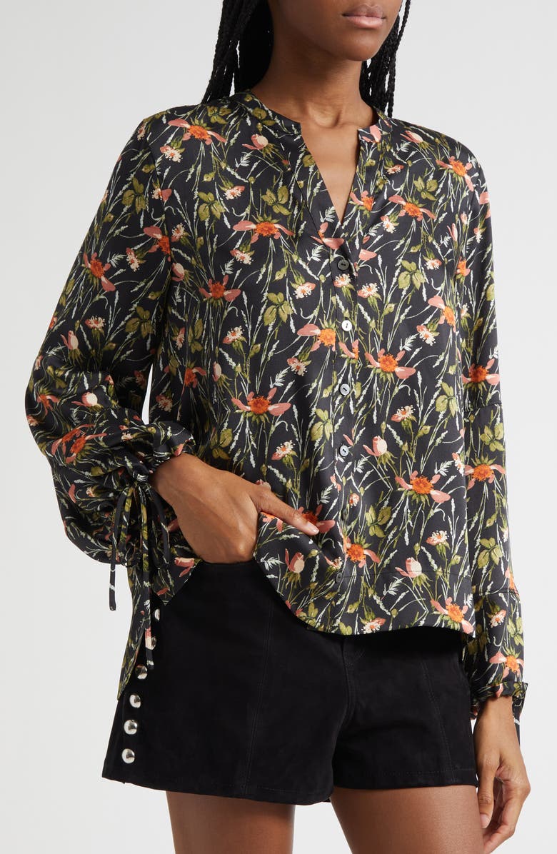Cinq à Sept Windswept Meadow Rosella Button-Up Shirt, Alternate, color, Black/Multi