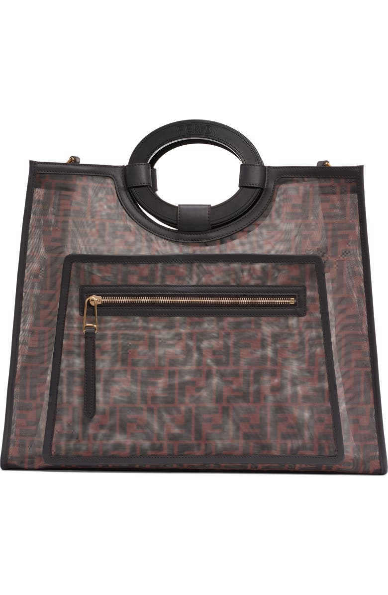 Fendi Medium Runaway Printed Logo Mesh Shopper, Main, color,