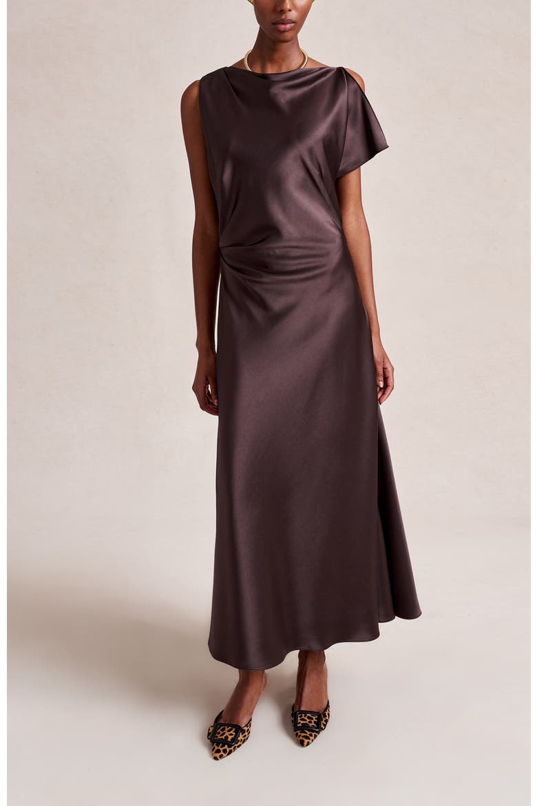 Satin Moira Dress, Main, color, Chocolate