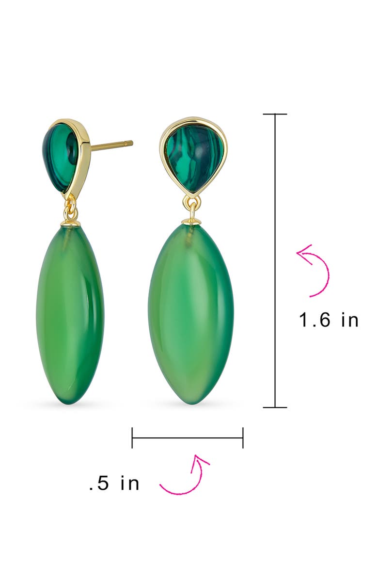 BLING JEWELRY Geometric Green Onyx Teardrop Earrings, Alternate, color, Green