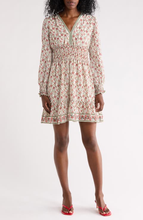 V-Neck Long Sleeve Minidress