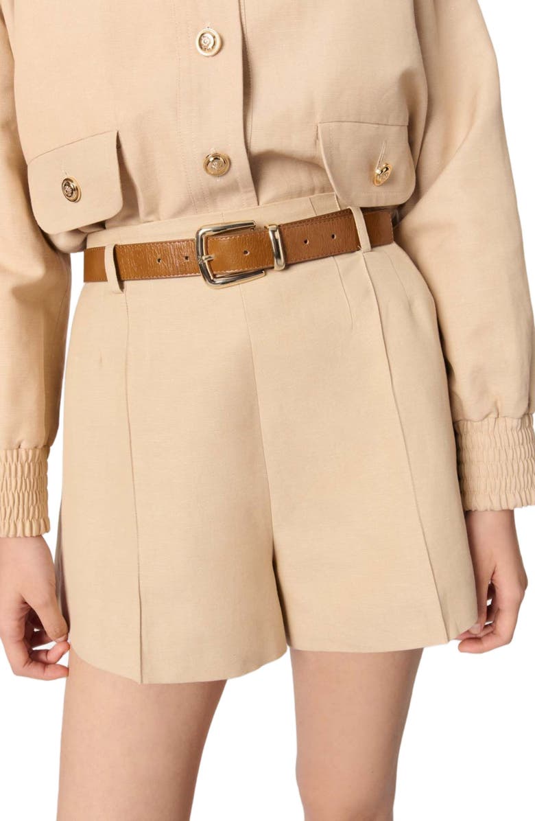 maje Linen and cotton shorts with darts, Alternate, color,