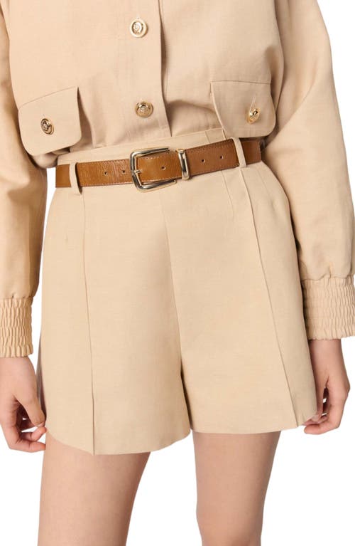 Maje Linen And Cotton Shorts With Darts In Beige