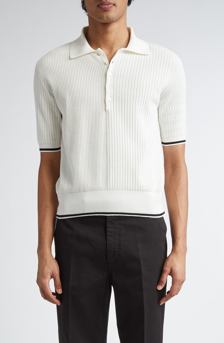 Thom Browne Mixed Stitch Polo, Main, color, White