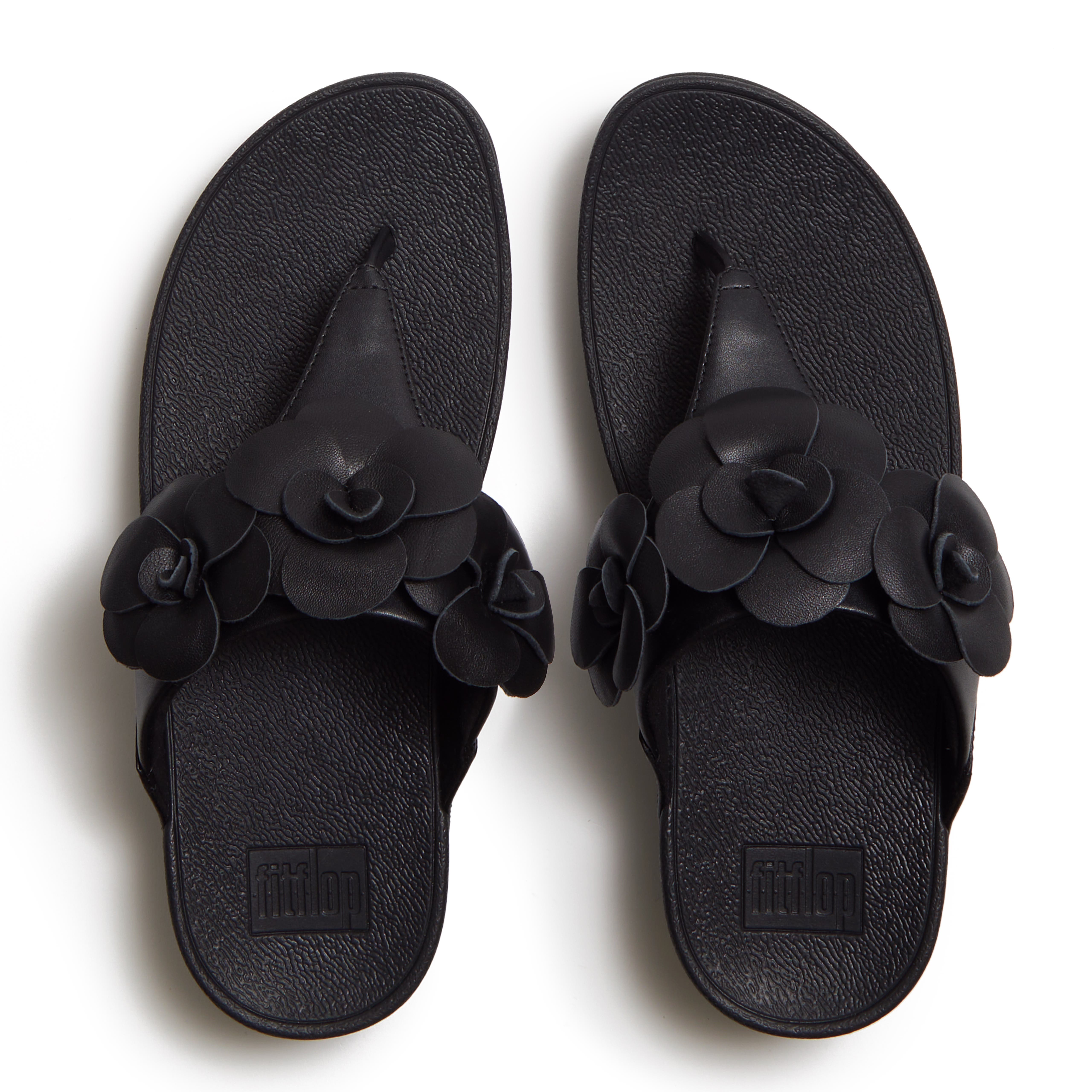 FitFlop Lulu Flower Toe-Post Sandals, Alternate, color, Black