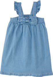 RuffleButts Stretch Denim Flutter Bow Dress
