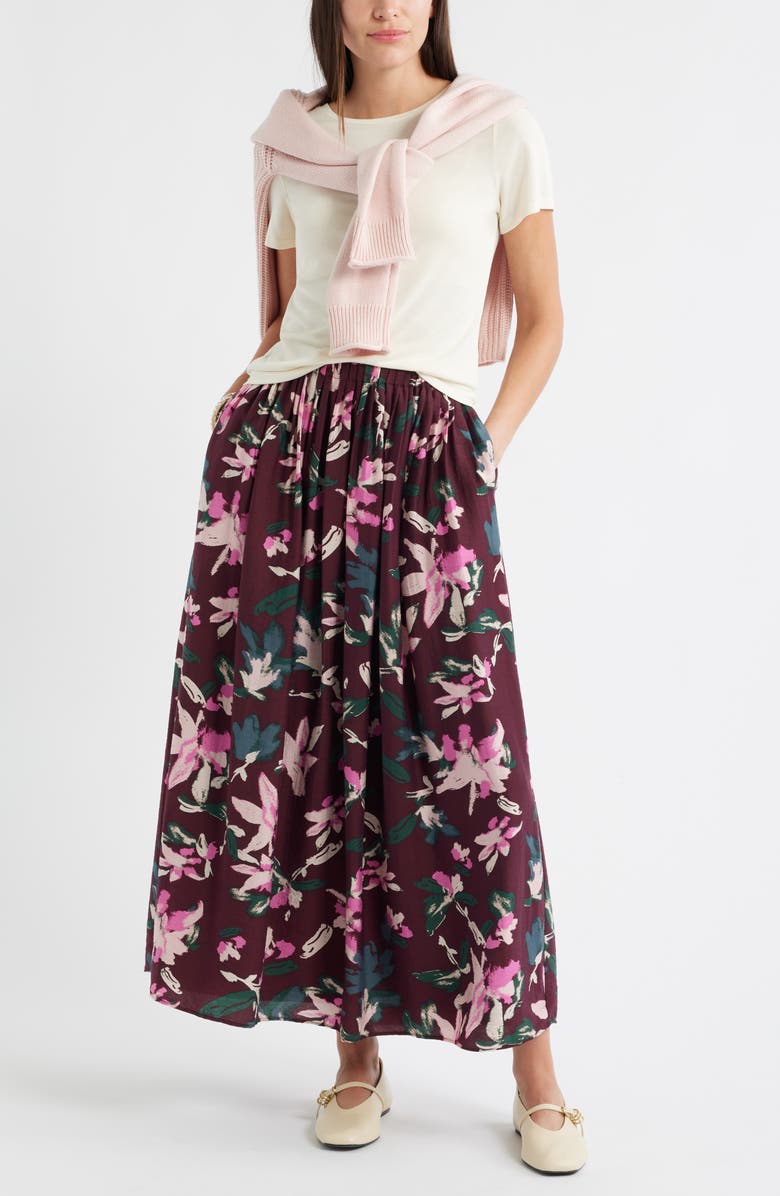 Caslon<sup>®</sup> Print Pleated Maxi Skirt, Alternate, color, Burgundy- Pink Lucy Floral