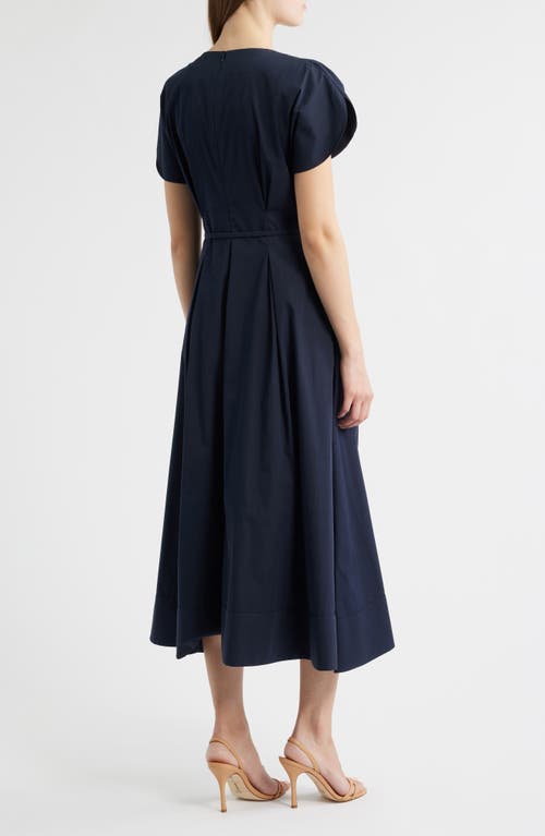 Hugo Boss Boss Demnilia Belted Cotton Blend Midi Dress In Blue