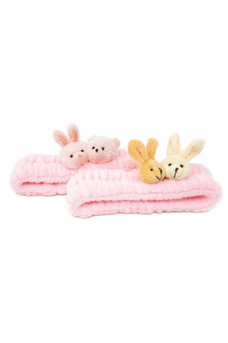2pc Plush Spa Headband Set, Main, color, Bunny Friends Set -Pink