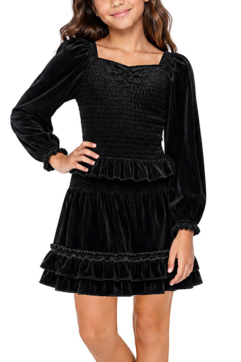 Kids' Velvet Smocked Two-Piece Set, Alternate, color, BLACK