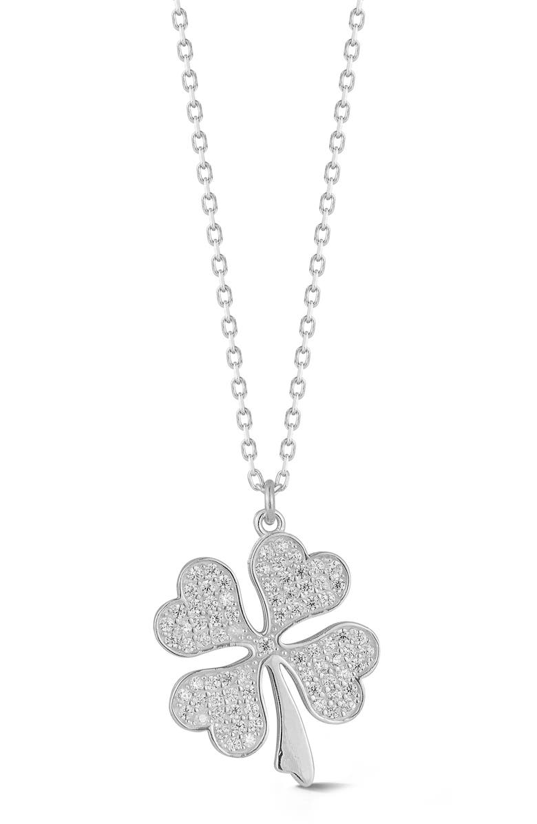 GLAZE JEWELRY Pavé Cubic Zirconia Clover Pendant Necklace, Main, color, Silver
