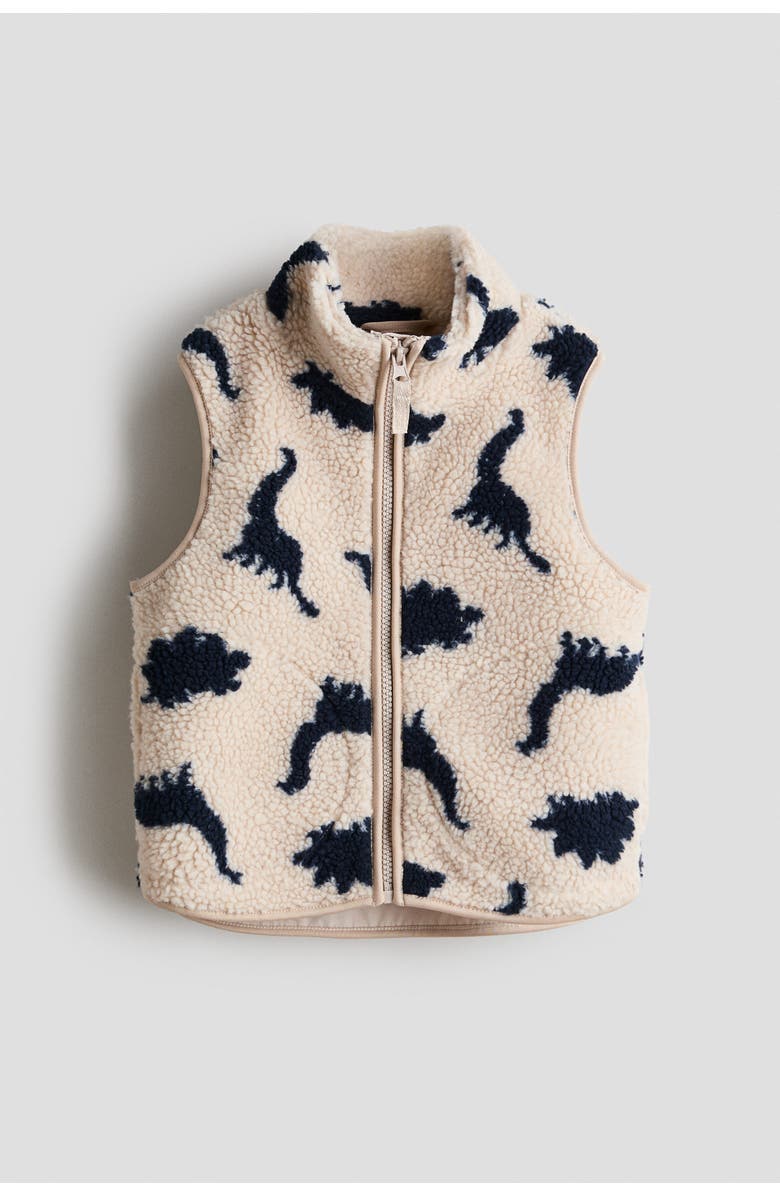H&M Patterned Teddy Gilet, Main, color, Light Beige/Dinosaurs