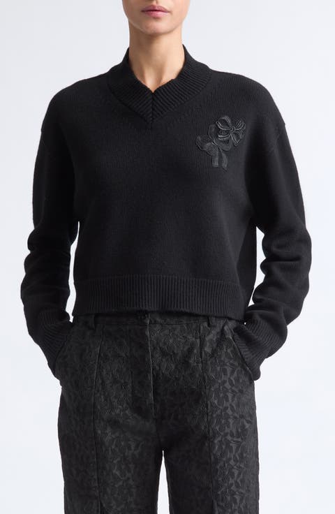 Drusilla Embroidered Bow Wool Sweater