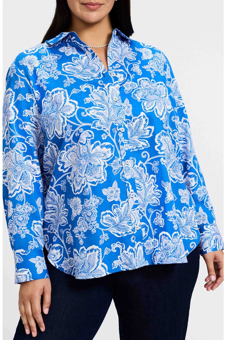Meghan Floral Print Cotton Button-Up Shirt, Main, color, COBALT BLUE/ WHITE