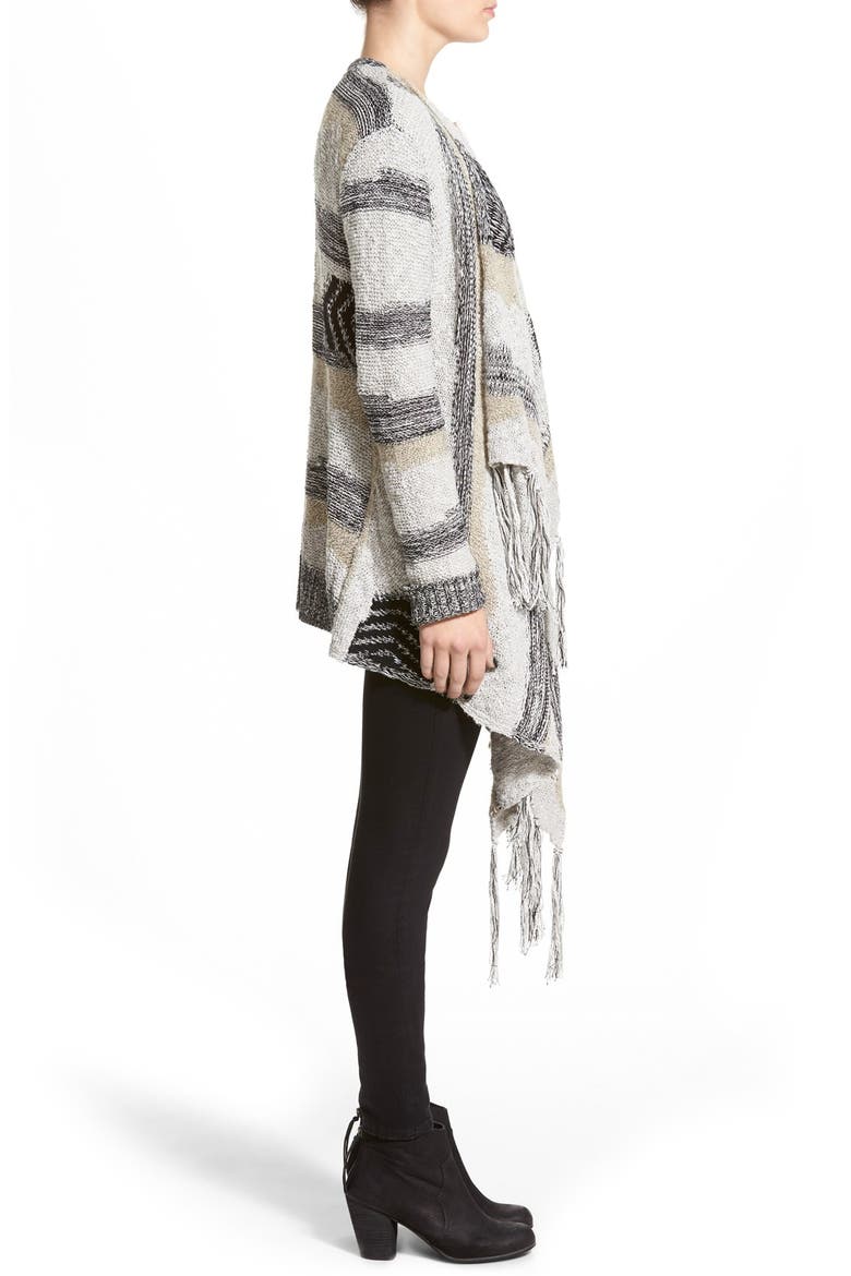 Intarsia Stripe Blanket Cardigan, Alternate, color, WHITE SNOW SCULPTURE JACQUARD
