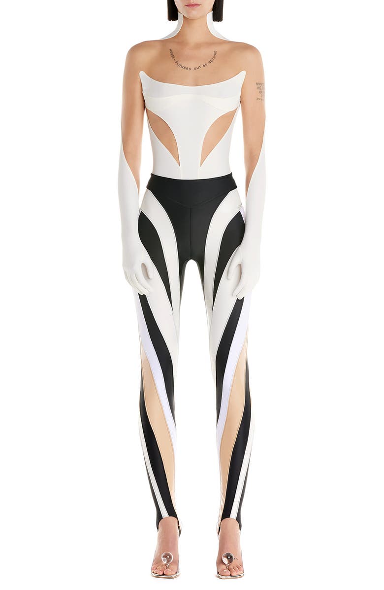 MUGLER Illusion Off the Shoulder Bodysuit, Main, color,