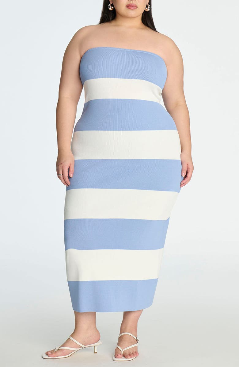 ELOQUII Stripe Strapless Tube Maxi Dress, Main, color, 