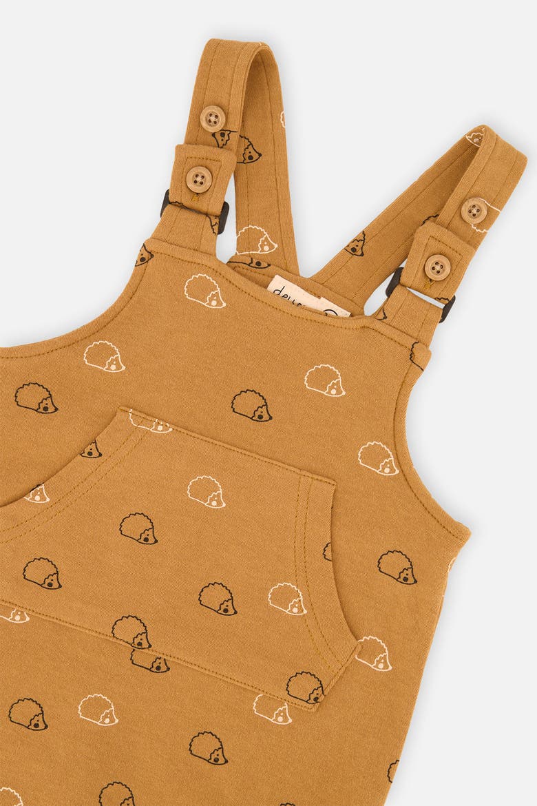 Organic Cotton Envelope Neck Romper and Hedgehog Pocket Overalls Set, Alternate, color, Black and Brown
