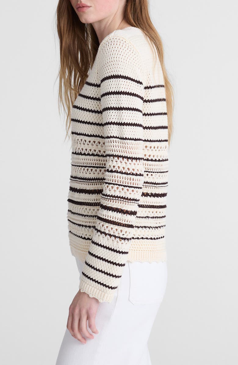 Madewell Open Stitch Cotton Sweater, Alternate, color, Ivory And Chocolate Stripe