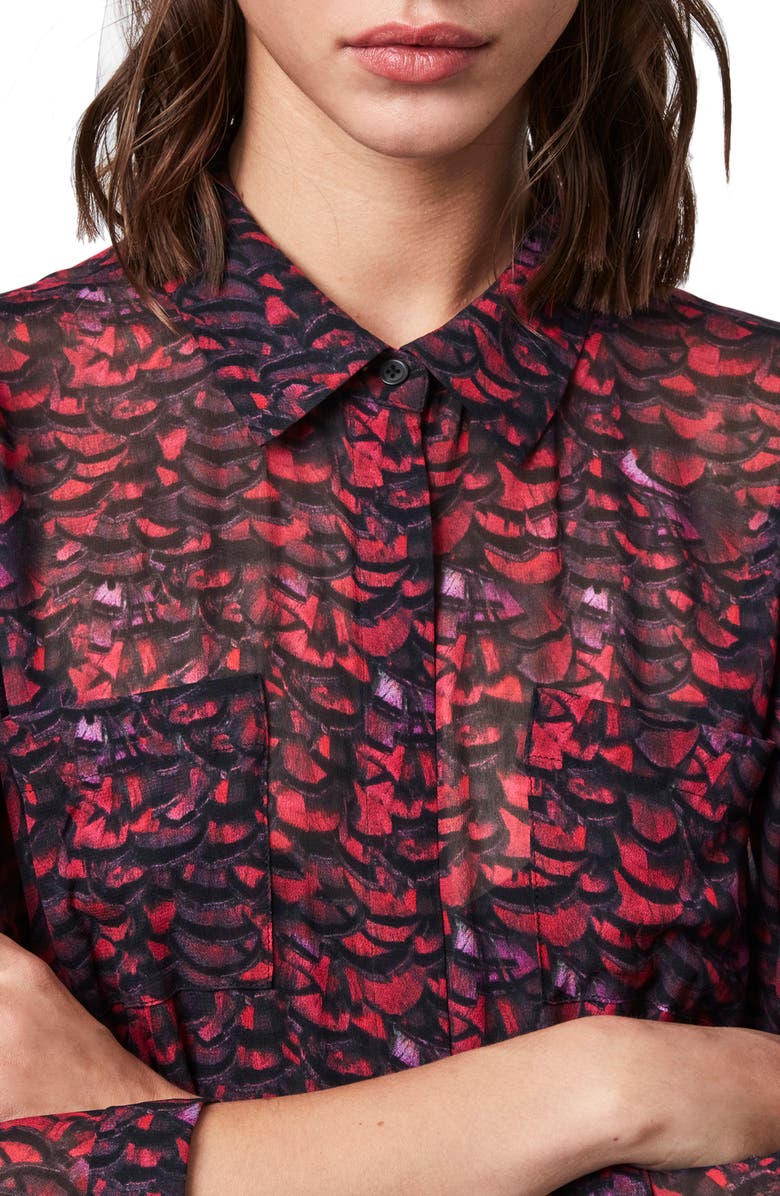 AllSaints Eley Plume Midi Dress, Alternate, color, 