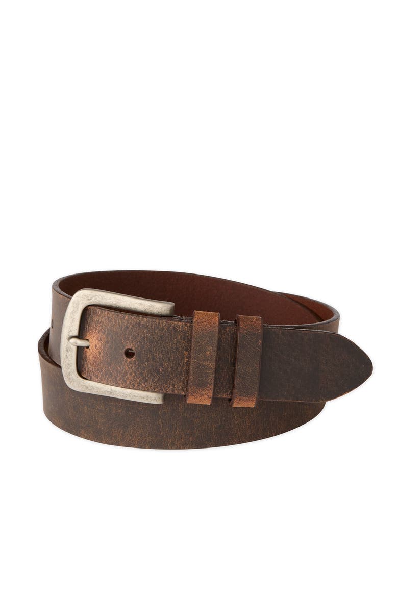 Distressed Calfskin Leather Casual Belt, Main, color, Brown
