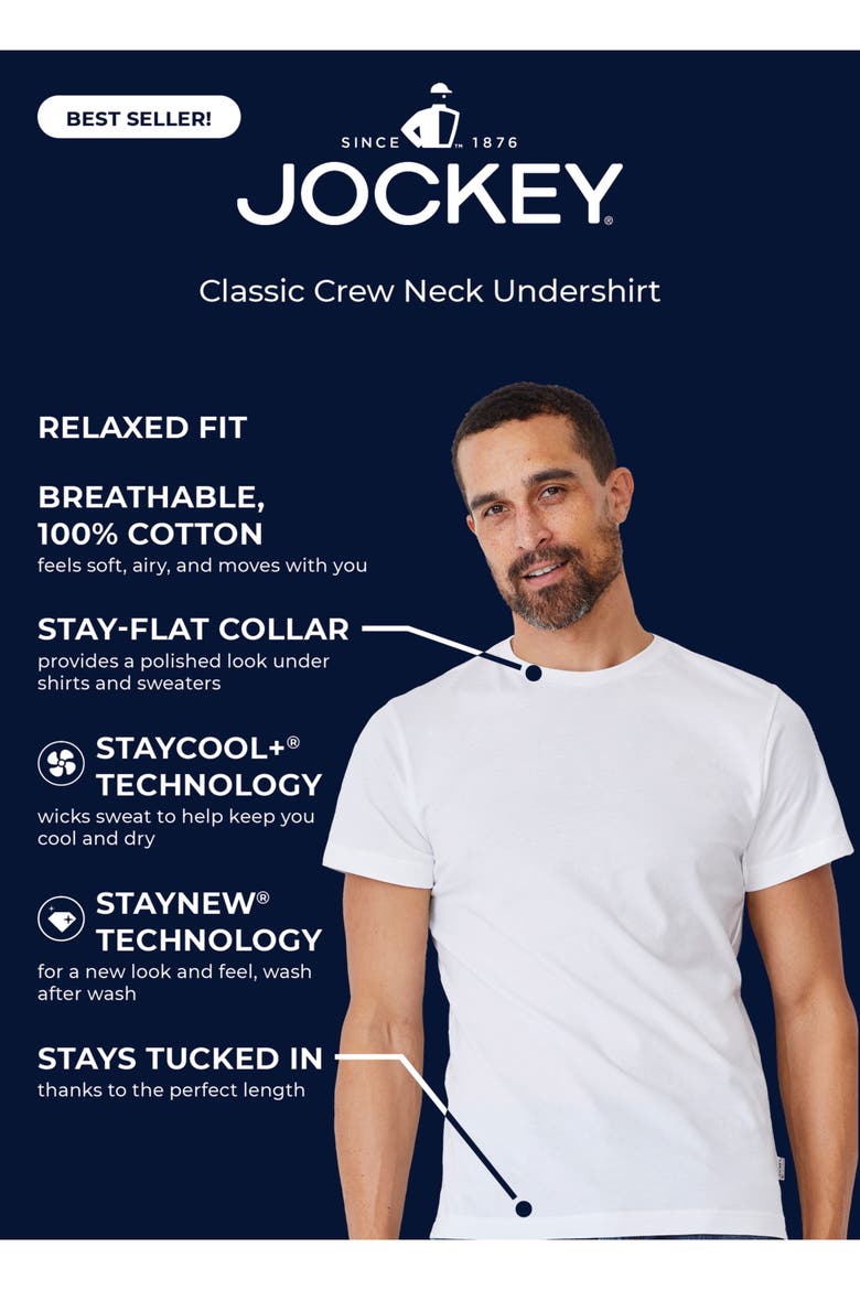 Mens 100% Cotton Classic Crew Neck Undershirt - 6 Pack, Alternate, color, White