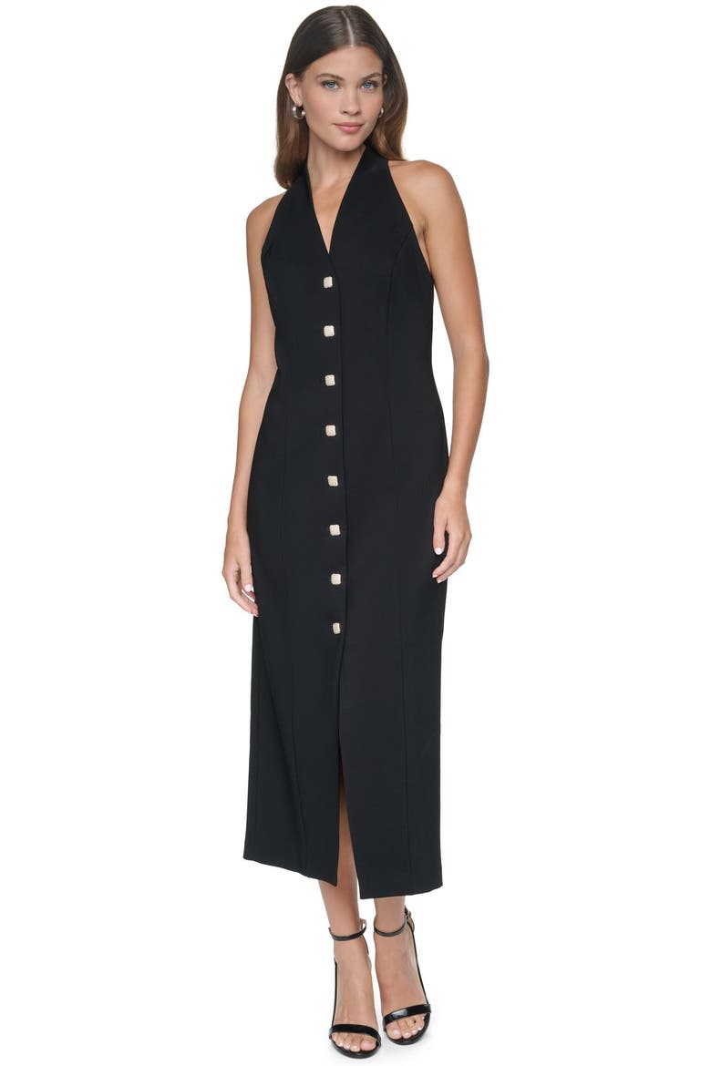 Halter Button-Front Midi Dress, Alternate, color, Black