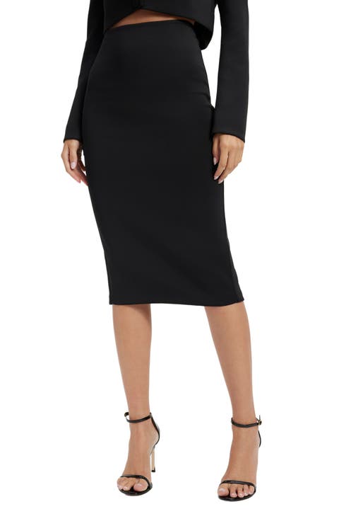 Shiny Midi Pencil Skirt (Regular & Plus)
