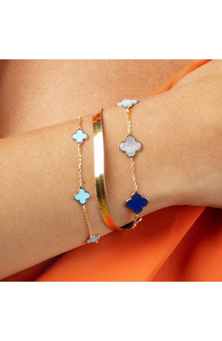 The Lovery Fine Jewelry Mini Turquoise Clover Bracelet, Alternate, color, Turquoise