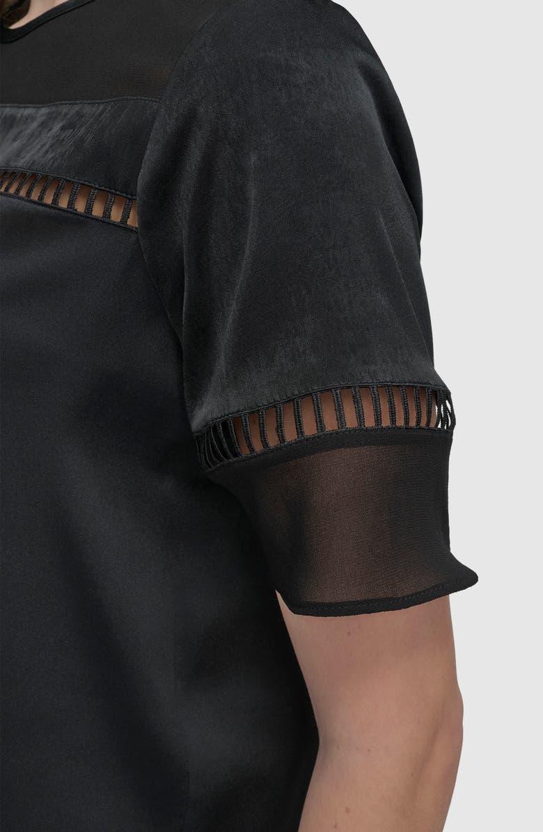 DKNY Ladder Embroidery Short Sleeve Woven Shirt, Alternate, color, Black