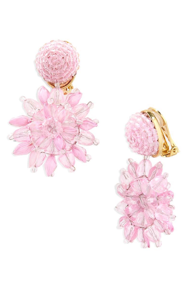 Oscar de la Renta Beaded Flower Clip-On Earrings, Main, color, Lily