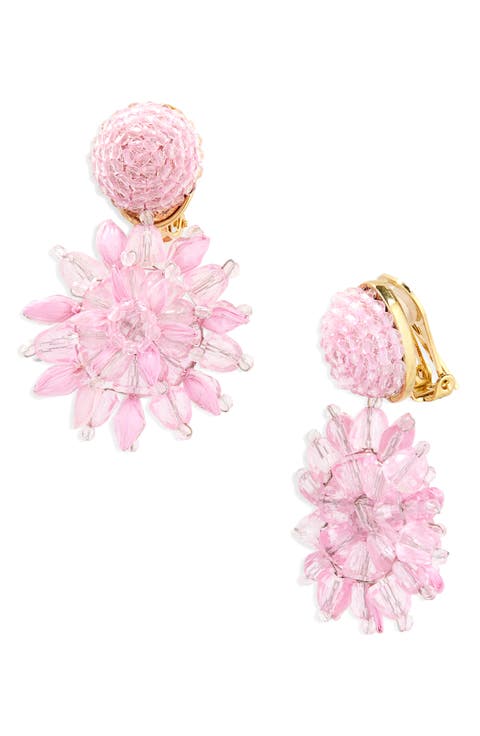 Beaded Flower Clip-On Earrings