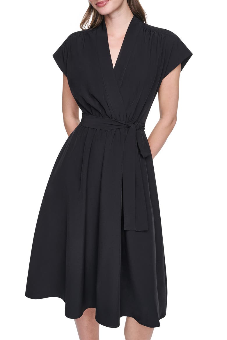 Cap Sleeve Midi Dress, Alternate, color, BLACK