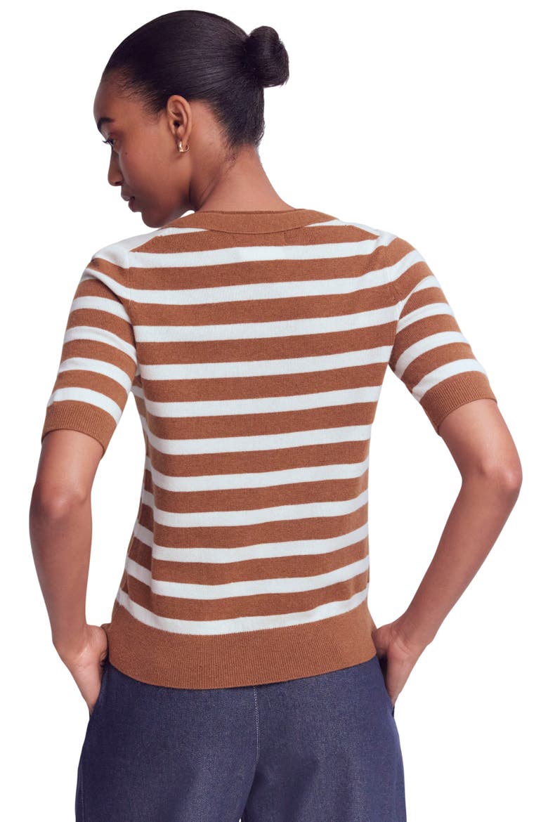 Bow Neck Sweater Knit T-Shirt, Alternate, color, GINGERBREAD, IVORY STRIPE