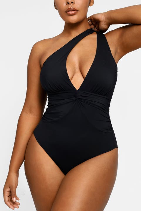 Plunge Ruched Twist-Front One Piece Swimsuit