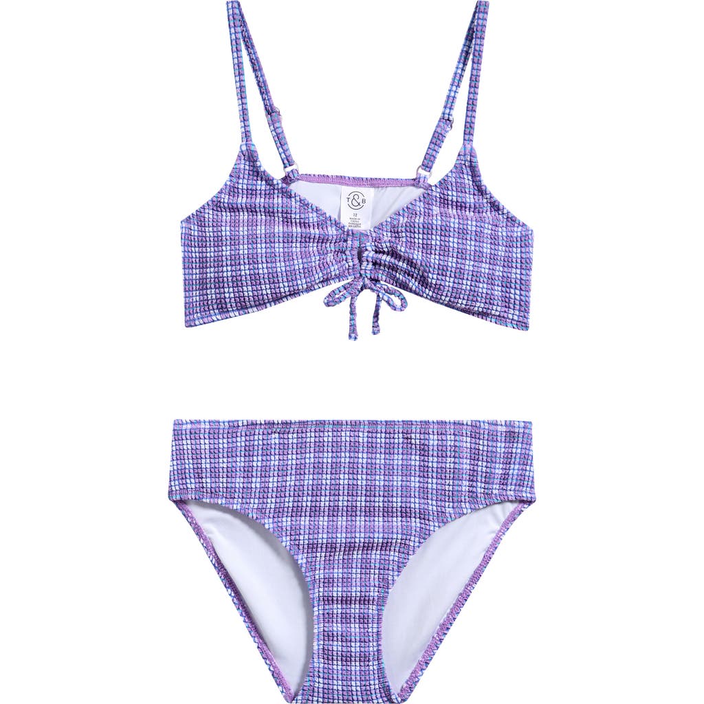 Treasure & Bond Kids' Check Textured Two-piece Swimsuit In Purple