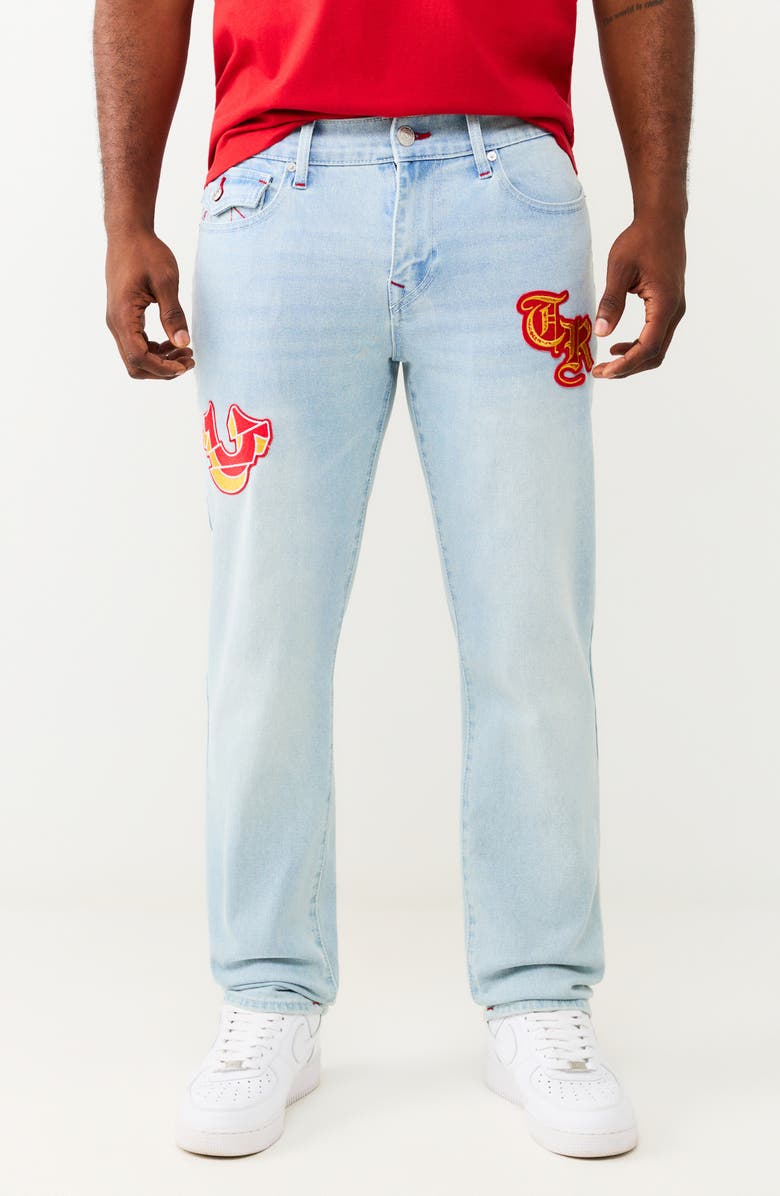 True Religion Geno Flap Embroidered Patch Jeans, Main, color, Light Journey