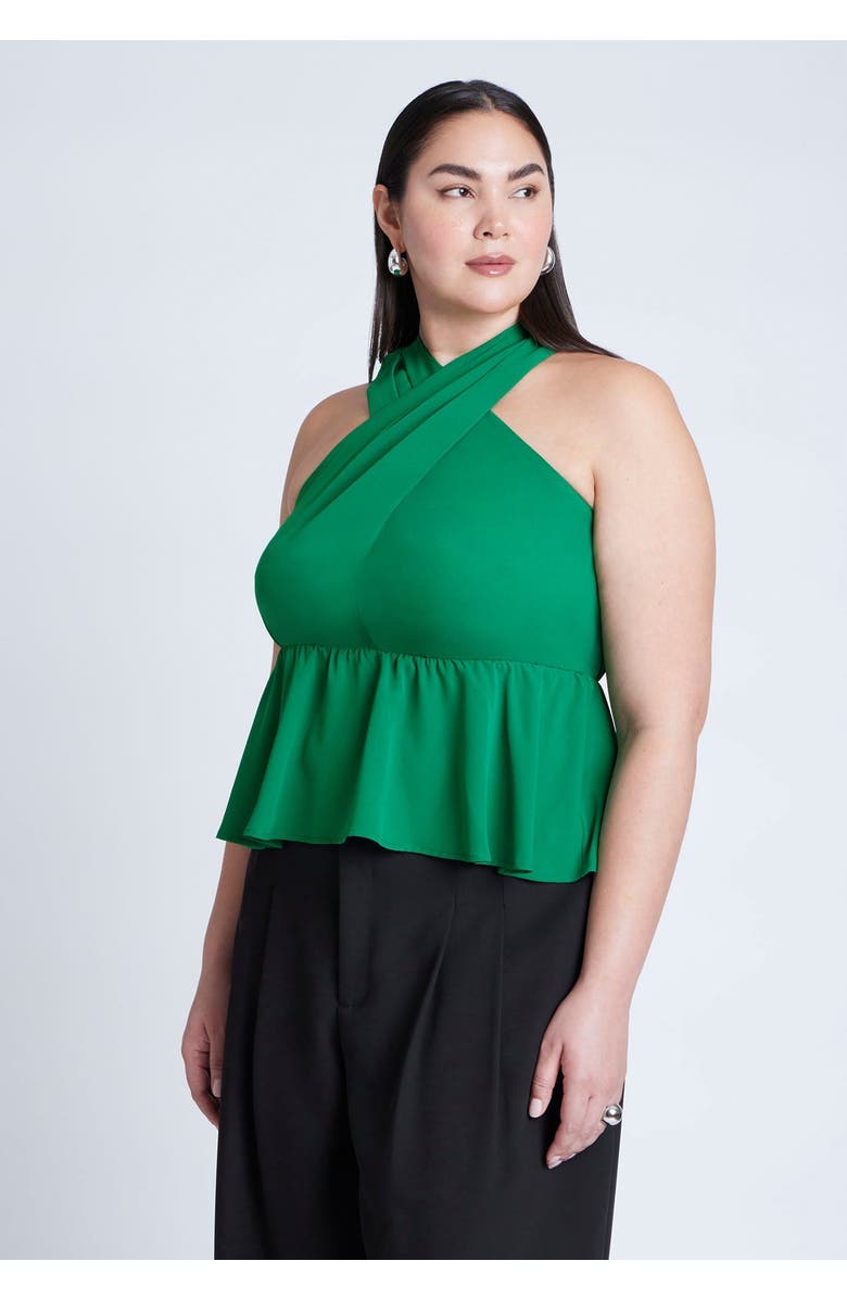 ELOQUII Halter Top With Peplum, Alternate, color, Vivid Green