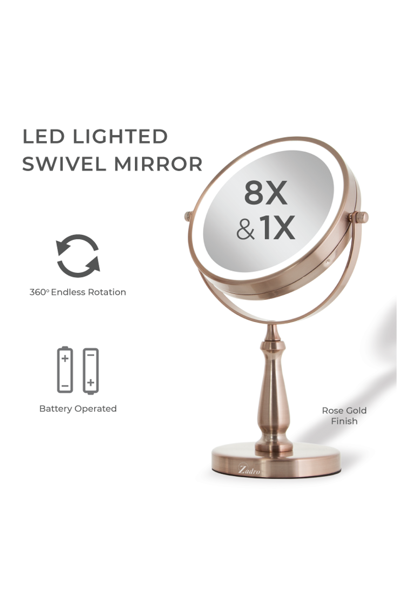 Zadro Lighted Makeup Mirror with 8X/1X Magnifications, Alternate, color, Rose Gold