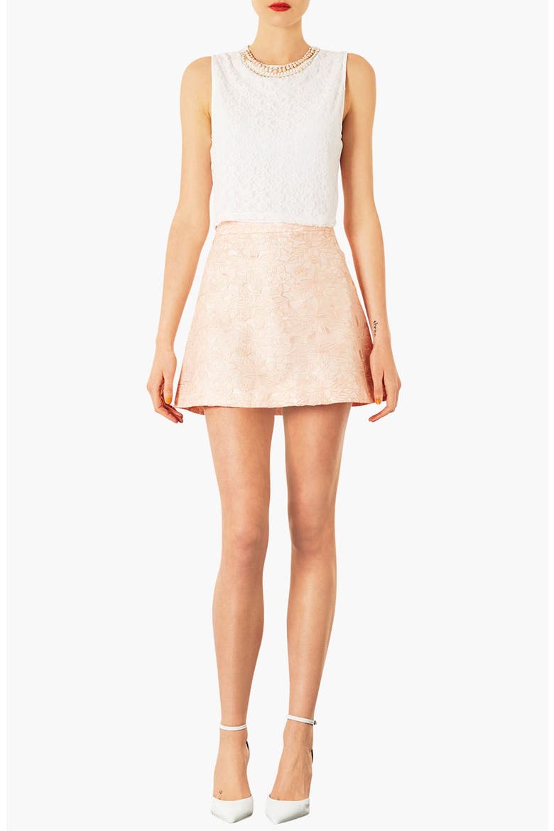 Embellished Neck Crop Top, Alternate, color, WHITE