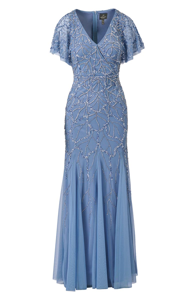 Adrianna Papell Beaded Godet Evening Gown, Alternate, color, French Blue