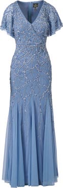 Adrianna Papell Beaded Godet Evening Gown