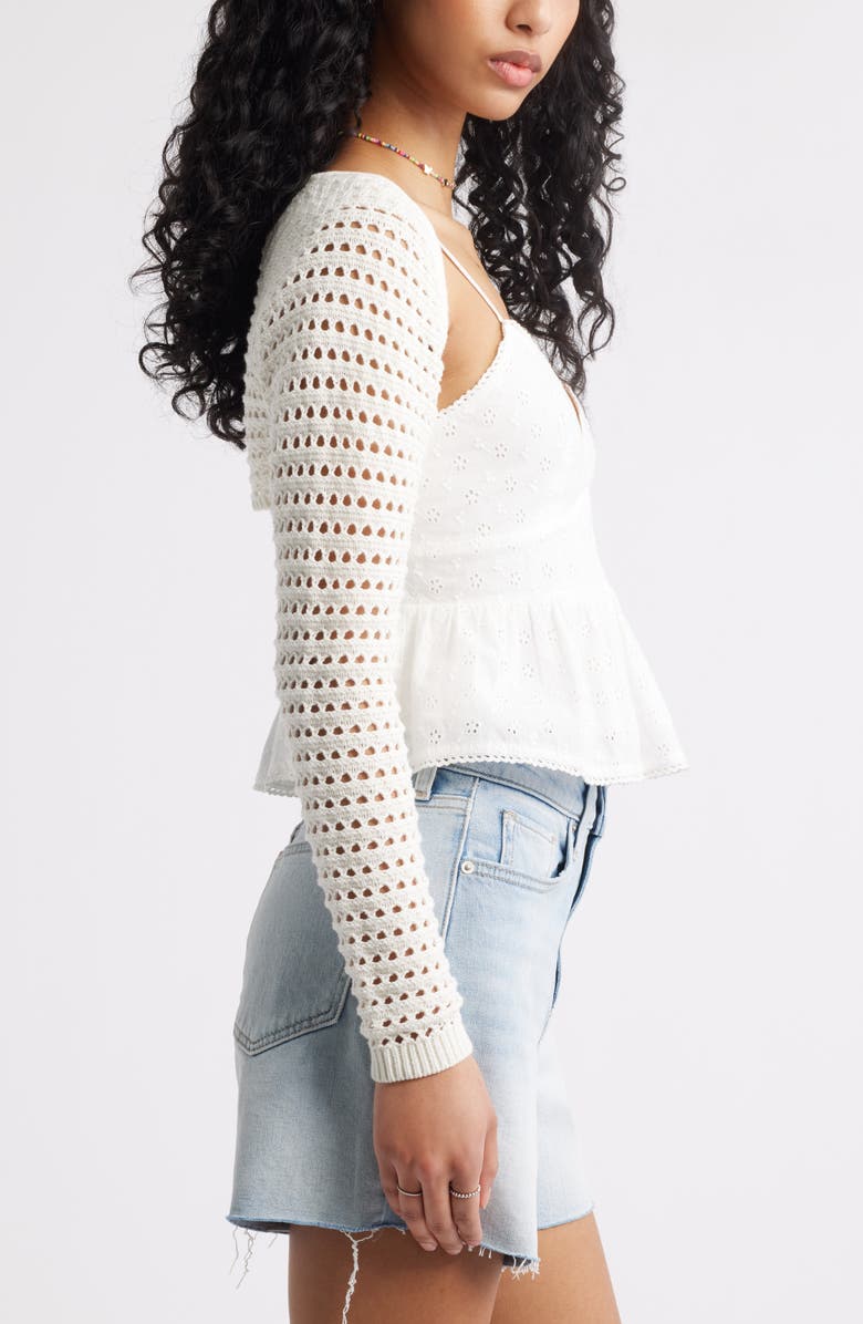 BP. Openwork Sweater Shrug, Alternate, color, Ivory