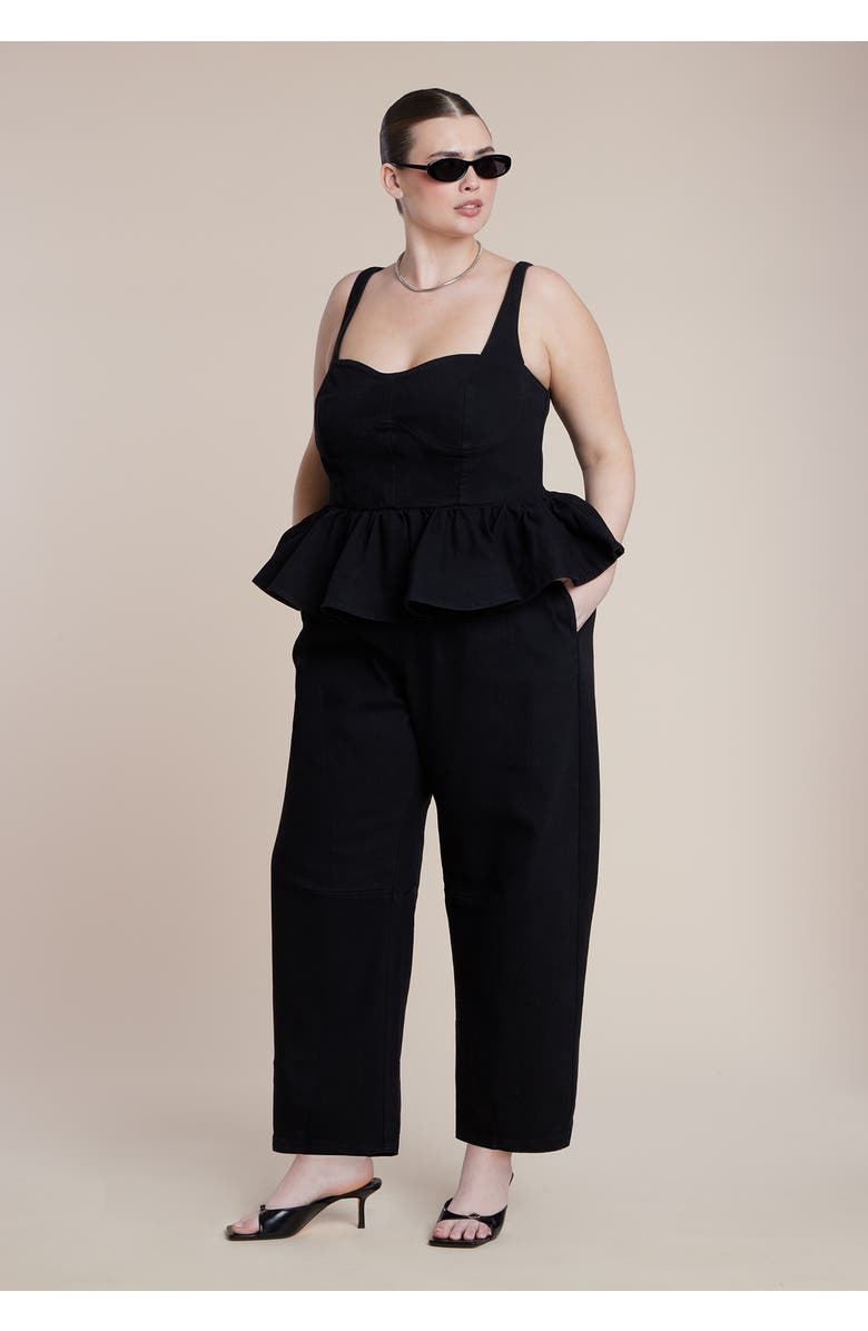 ELOQUII Peplum Barrel Leg Jumpsuit, Alternate, color, Black Wash