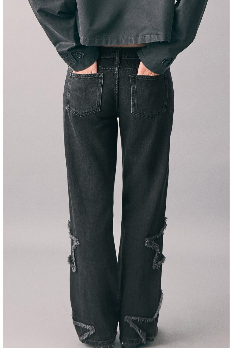 Star Embroidered Straight Leg Jeans, Alternate, color, BLACK DENIM