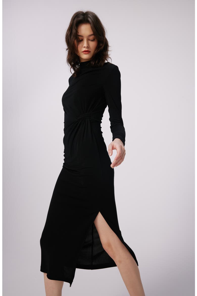 Sonja Long Sleeve Midi Dress, Alternate, color, BLACK