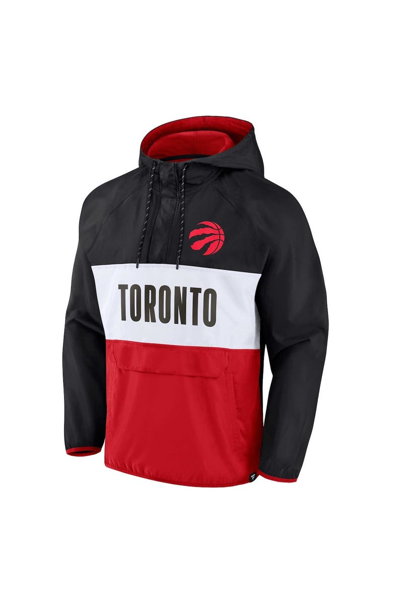 FANATICS Men's Fanatics Branded Black/Red Toronto Raptors Team Leader Iconic Colorblock Anorak Raglan Quarter-Zip Hoodie, Alternate, color, 