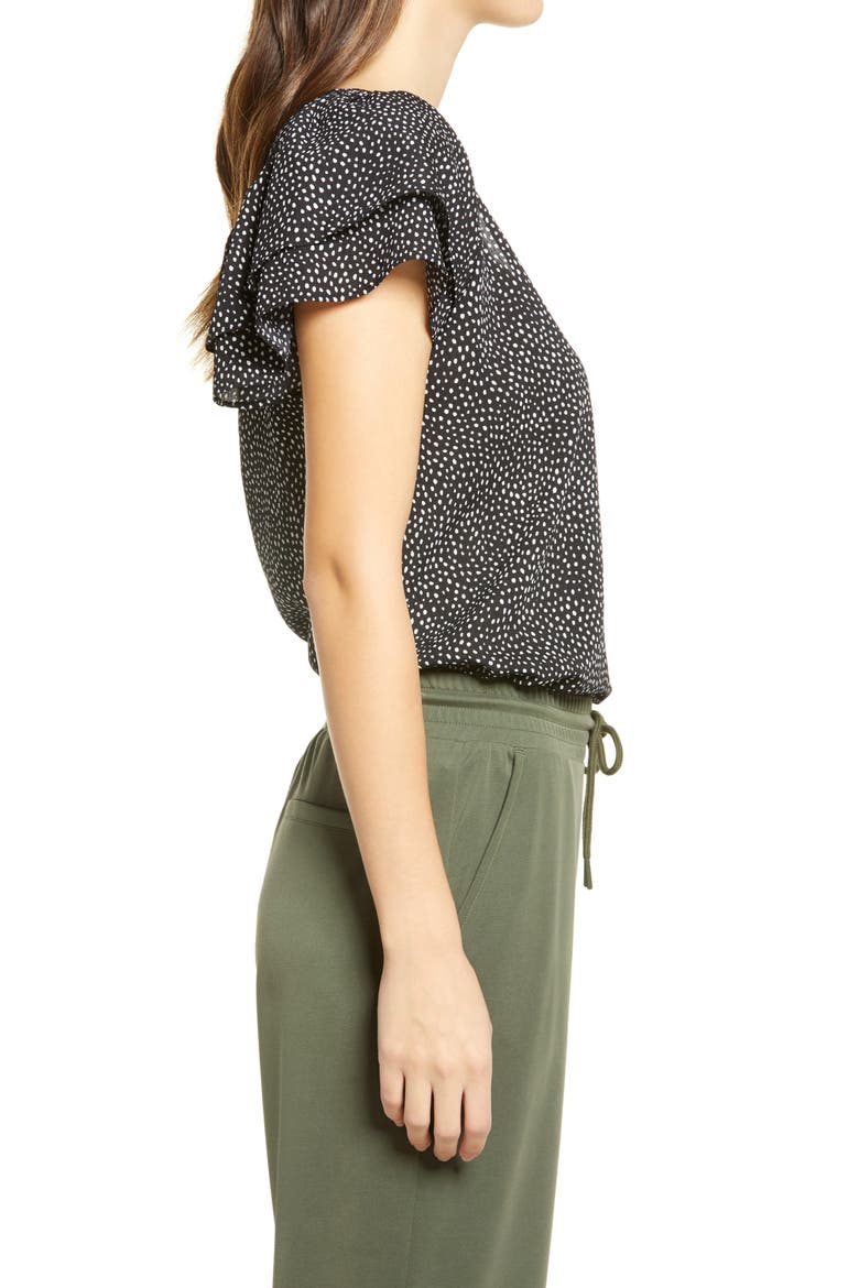 Ruffle Detail Top, Alternate, color, BLACK BRUSH DOT